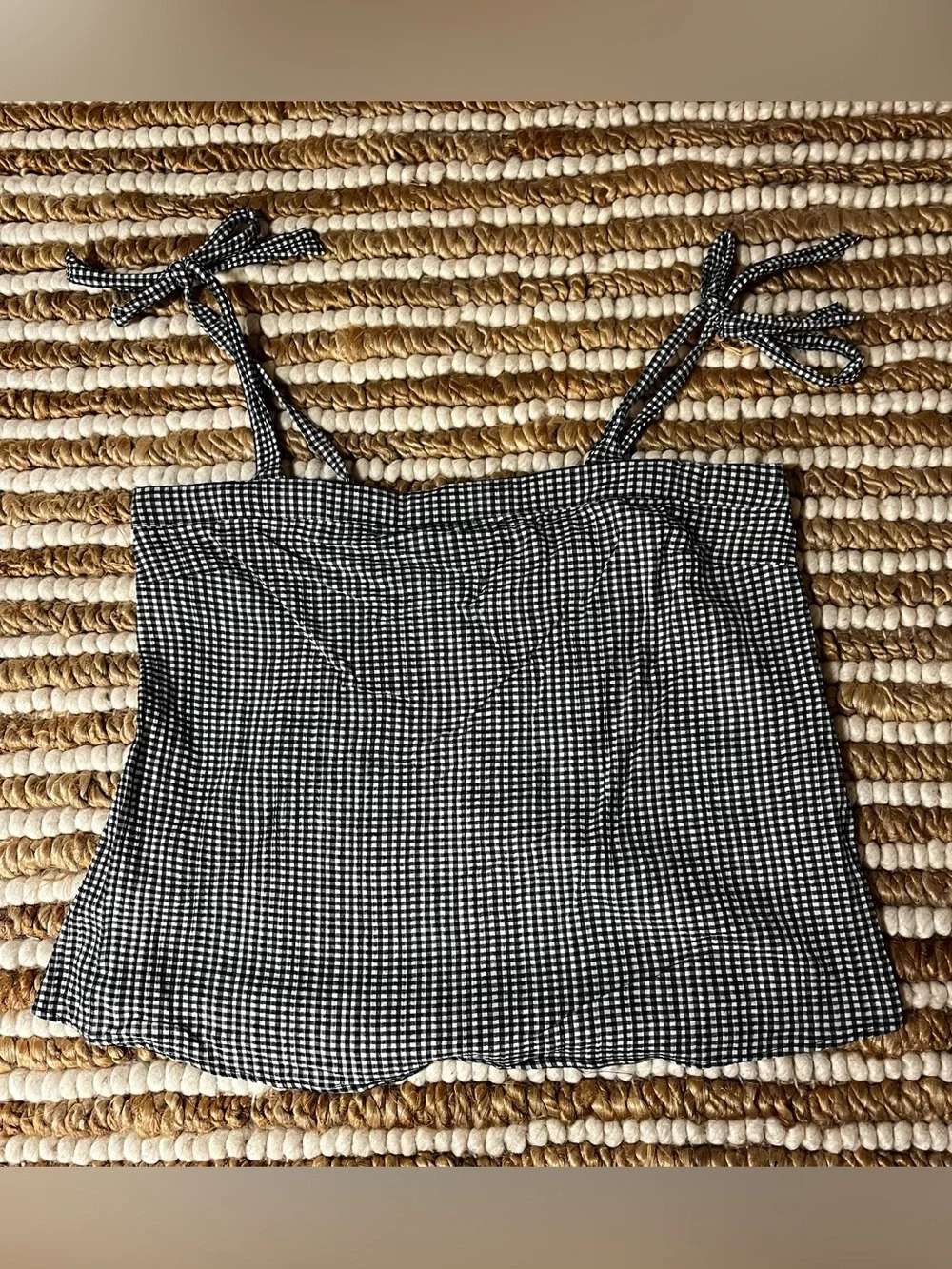 J crew 100% Cotton Black & White Gingham Tie-Strap tube top Cami Top